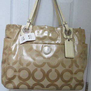 NWT Coach Alex Coated Op Art Tote Diaper Bag - Tan